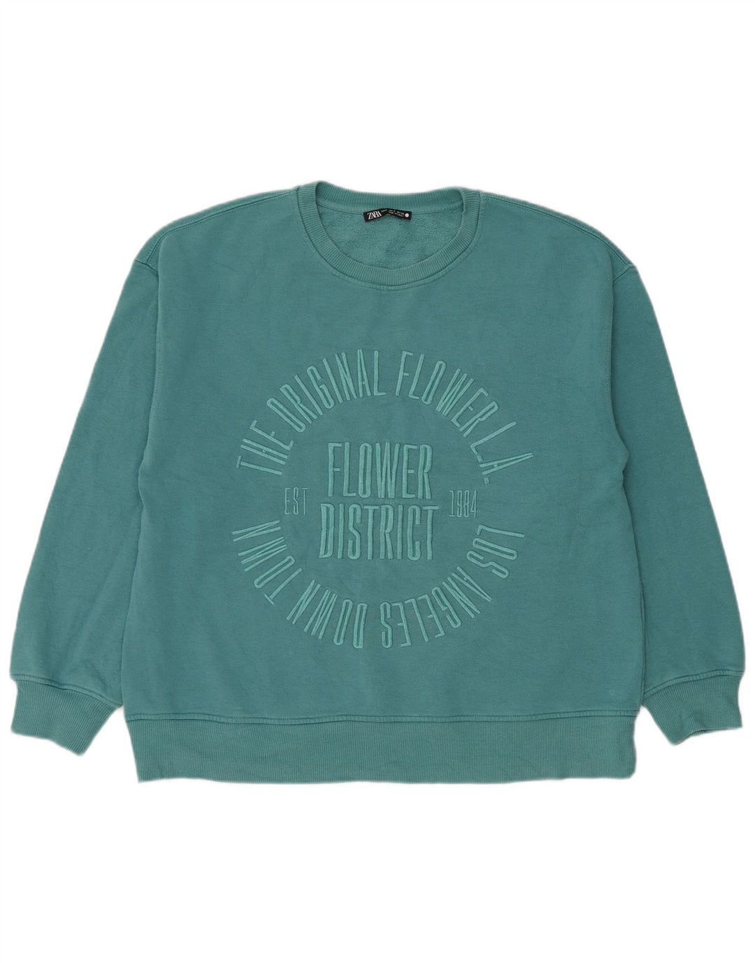 Felpa oversize con grafica da donna Zara, maglione UK 10, piccola, cotone blu