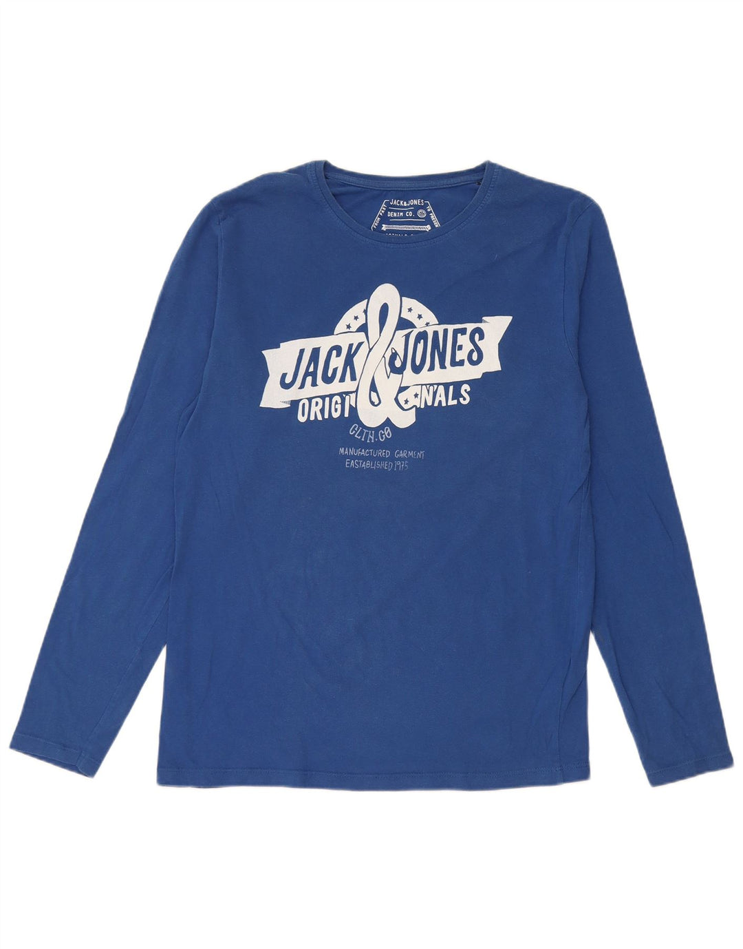 Jack & Jones Top grafico da uomo a maniche lunghe in cotone blu grande