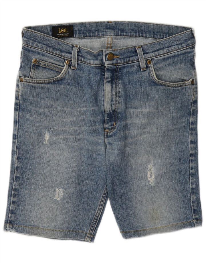 Pantaloncini in denim invecchiato REED da donna Lee W34 grande cotone blu