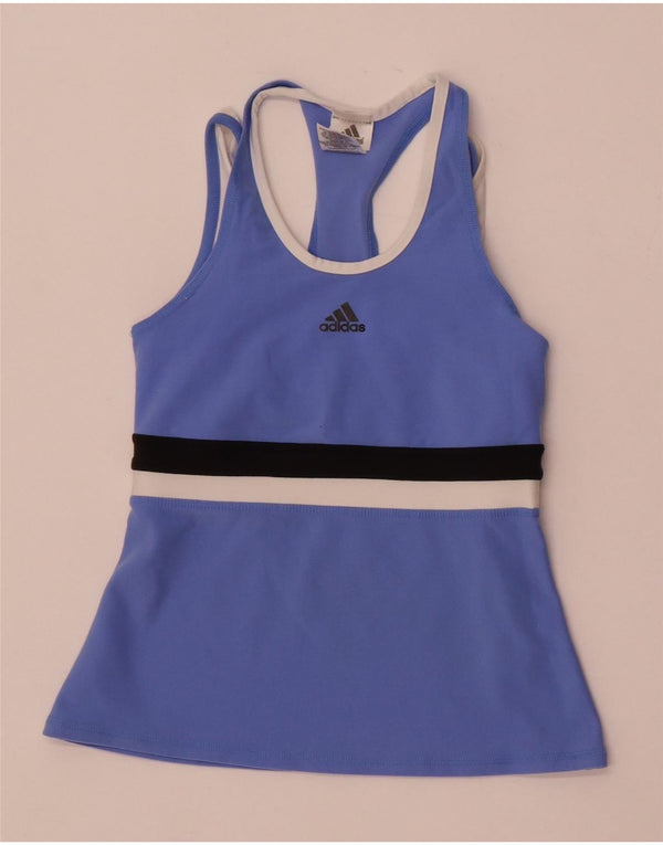 Canottiera corta Adidas Climalite da donna UK 10 piccola in nylon color block blu