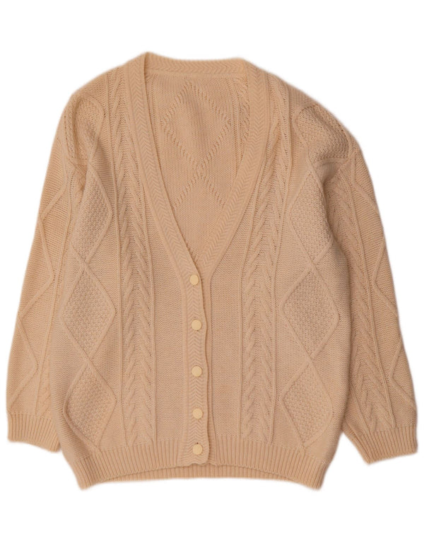 Maglione cardigan da donna vintage UK 14 lana beige medio
