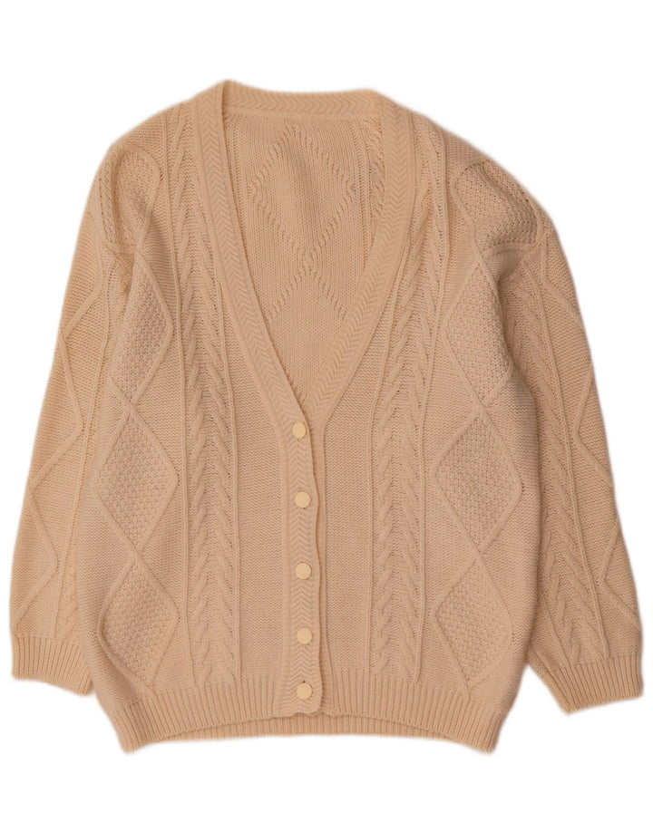 Maglione cardigan da donna vintage UK 14 lana beige medio
