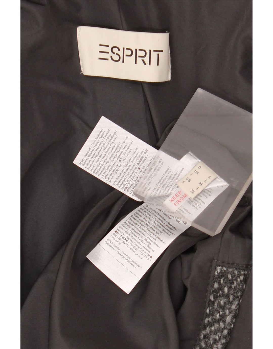 Soprabito con cappuccio da donna Esprit UK 16 Grande poliestere screziato grigio