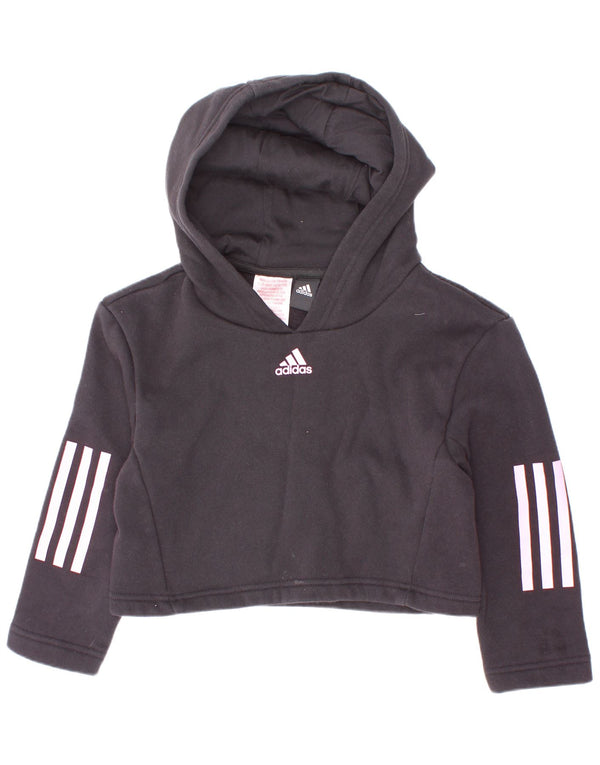 Felpa con cappuccio corta Adidas per ragazze 5-6 anni in cotone nero