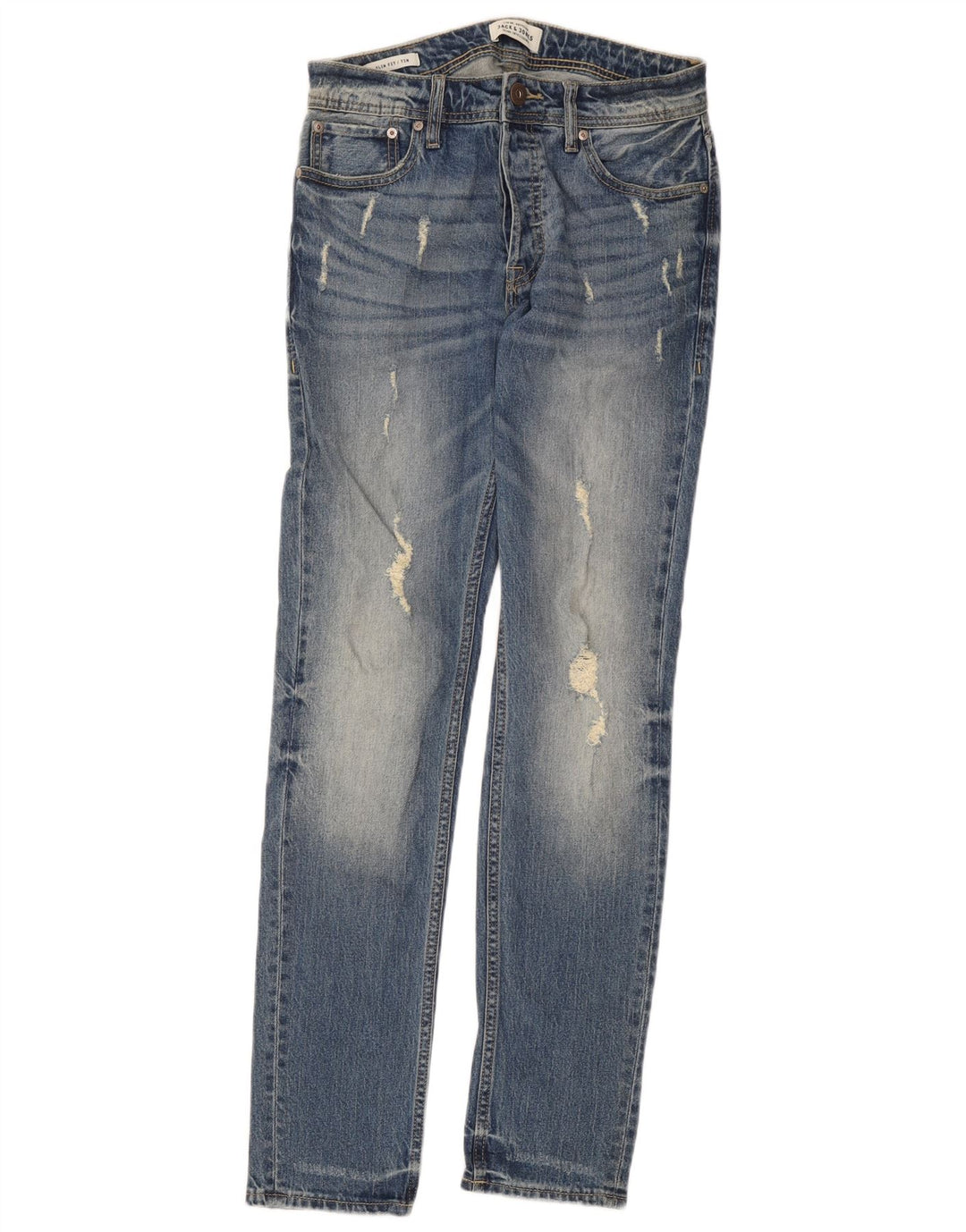 Jack & Jones Uomo Tim Distressed Jeans Slim W27 L32 Blu