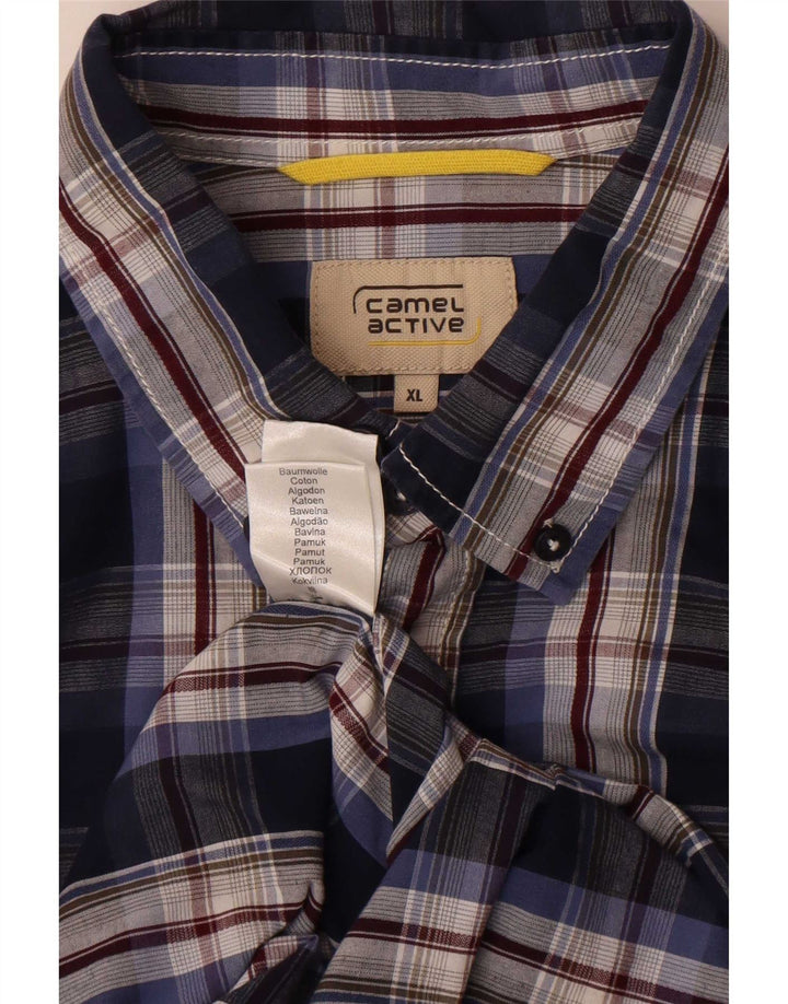 Camicia da uomo Camel Active XL in cotone scozzese blu navy