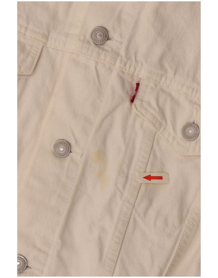 LEVI'S Gilet corto in denim da donna UK 16 grande cotone bianco