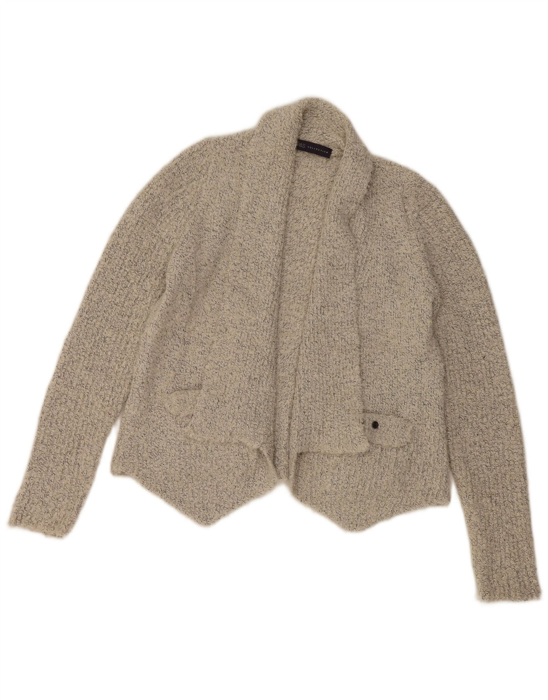 Maglione cardigan aperto corto Marks & Spencer da donna UK 14 Grigio medio chiazzato