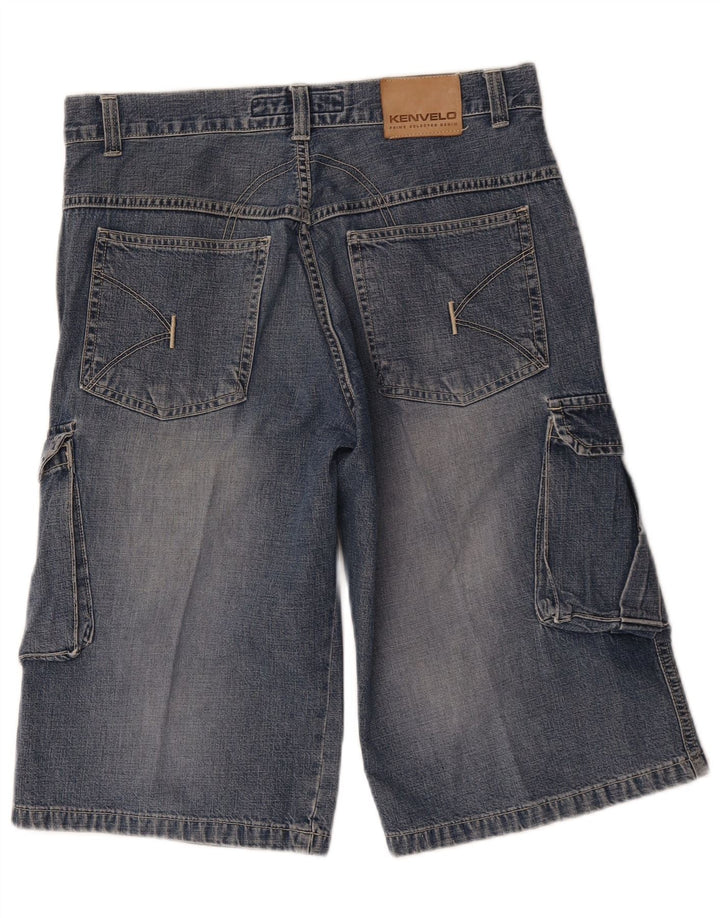 KENVELO Mens Cargo Denim Shorts Medium W30 Blue Cotton
