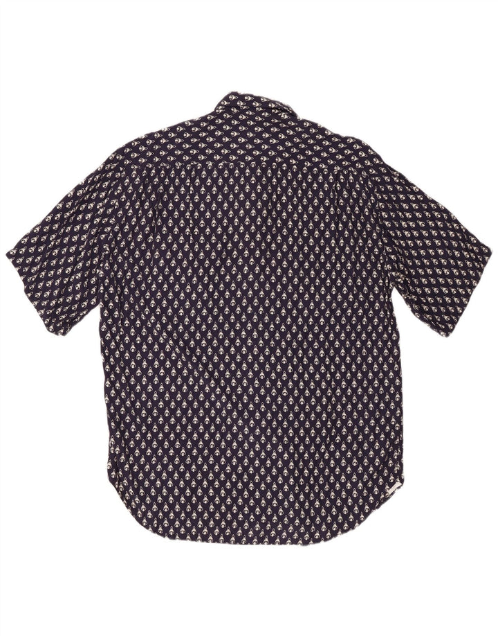 Camicia a maniche corte da uomo con motivo astratto VINTAGE in viscosa blu navy medio