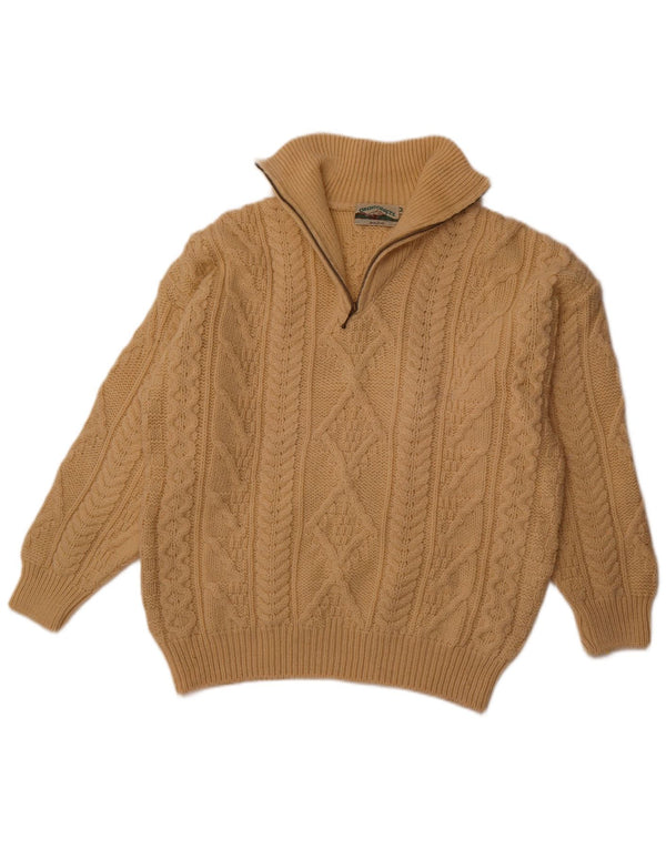 ARAN CRAFTS Maglione da uomo con zip e collo in lana beige medio