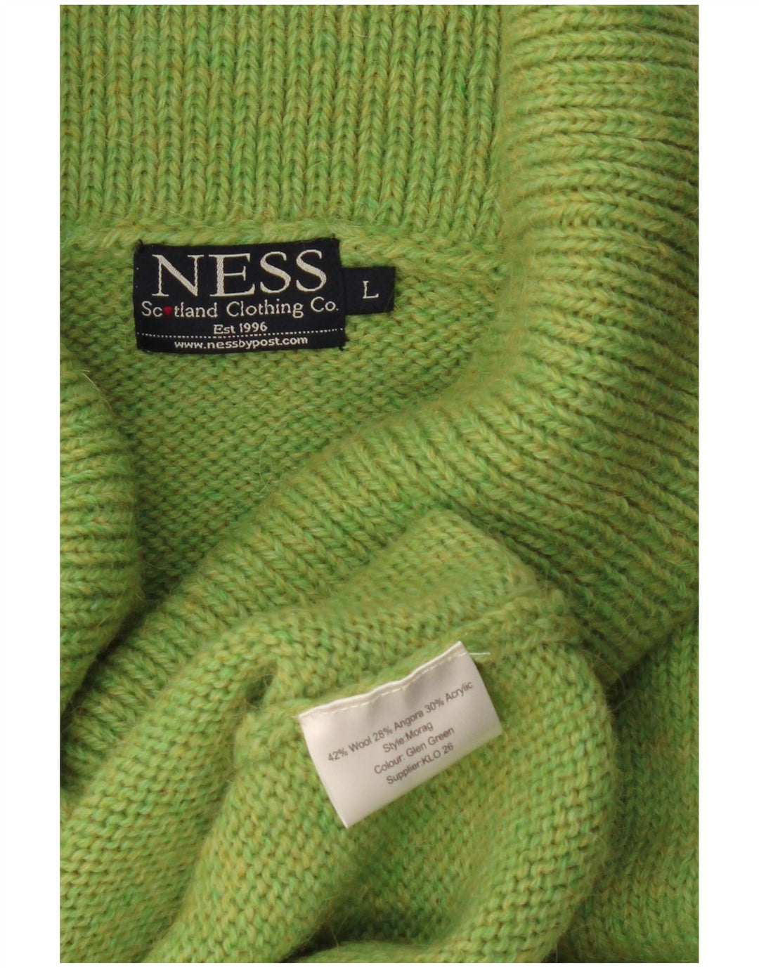 Maglione maglione a collo alto da donna Ness UK 14 grande lana verde