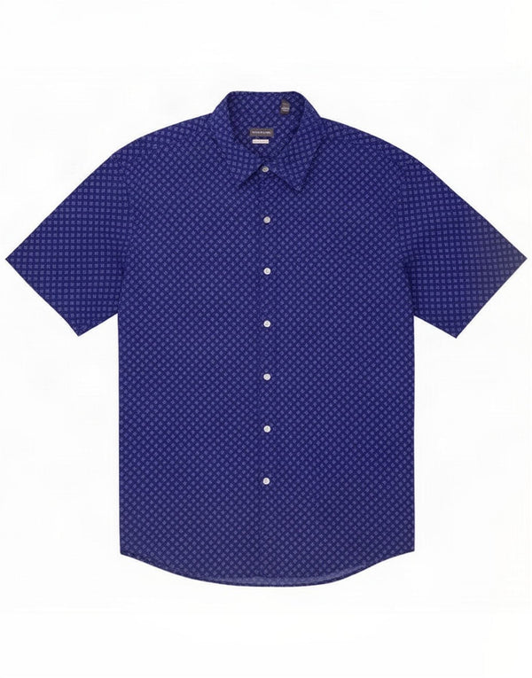Van Heusen Mens Short Sleeve Shirt Size 17 1/2 XL Navy Blue Geometric