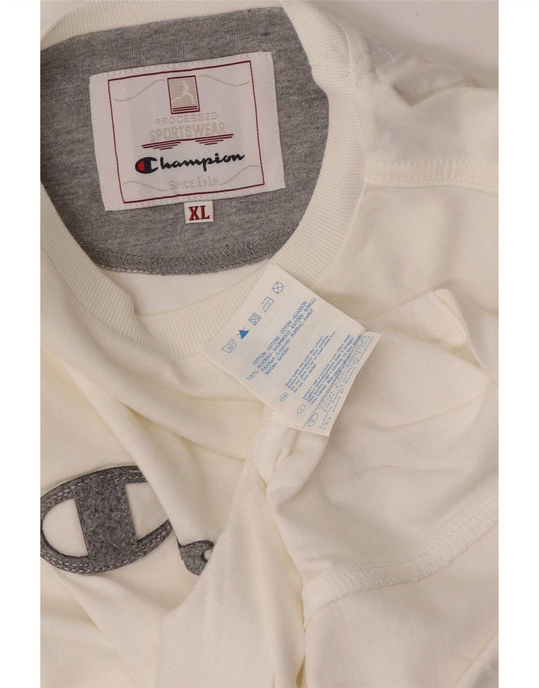 Champion Top grafico da uomo a maniche lunghe XL in cotone bianco