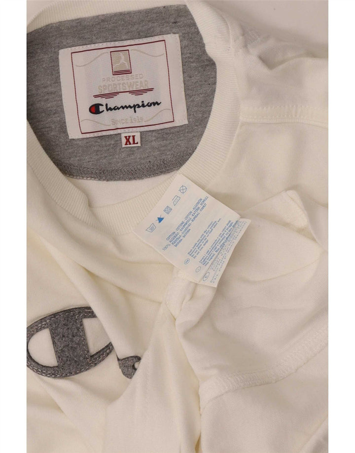 Champion Top grafico da uomo a maniche lunghe XL in cotone bianco