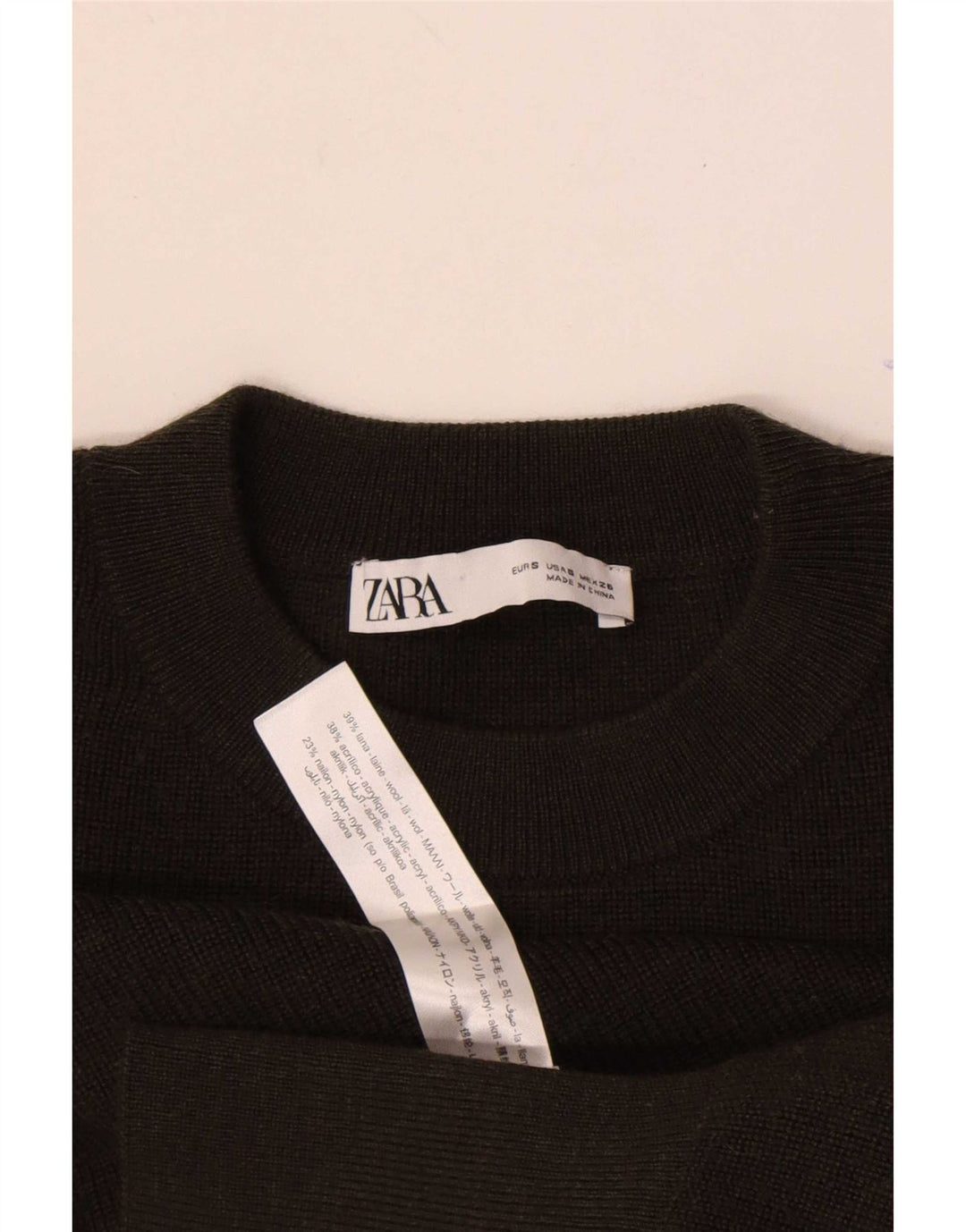 Maglione maglione girocollo a pipistrello da donna Zara UK 10 piccolo in lana kaki