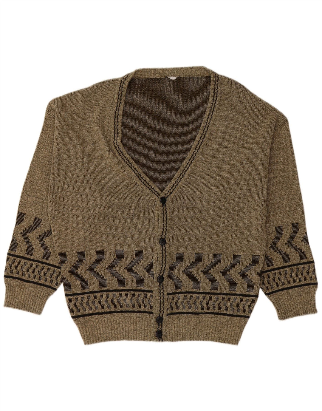 Maglione cardigan da uomo VINTAGE grande cotone geometrico kaki