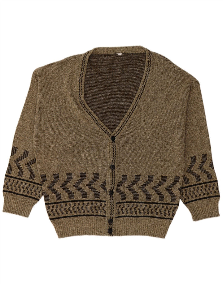 Maglione cardigan da uomo VINTAGE grande cotone geometrico kaki