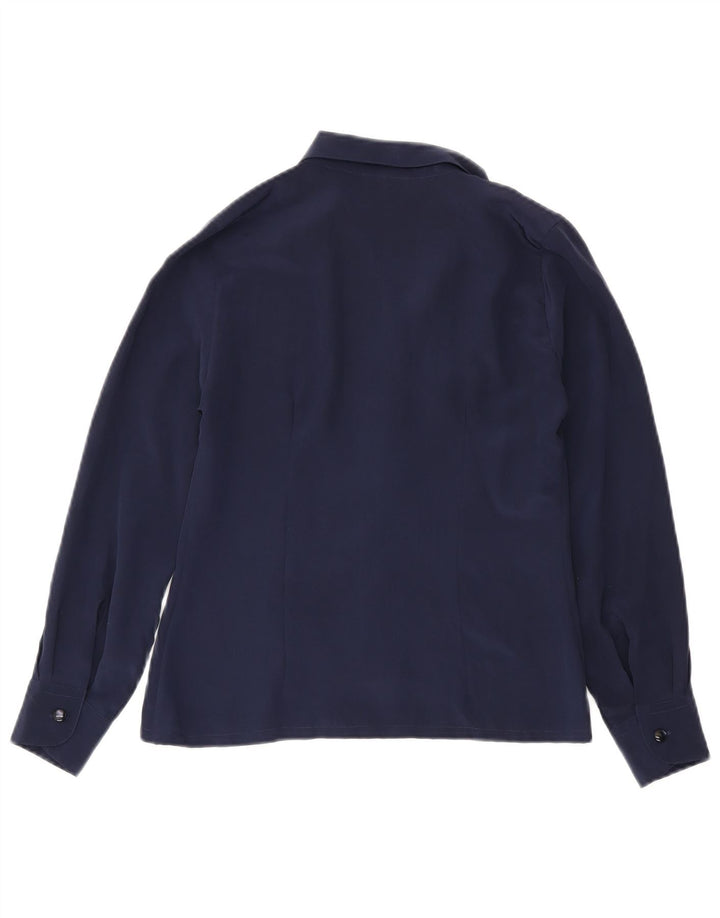 Camicetta camicia vintage da donna IT 44 media seta blu navy