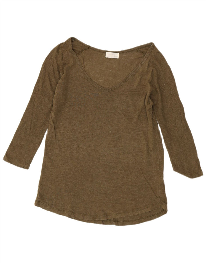 Maglia ZARA da donna a maniche lunghe UK 14 grande lino kaki