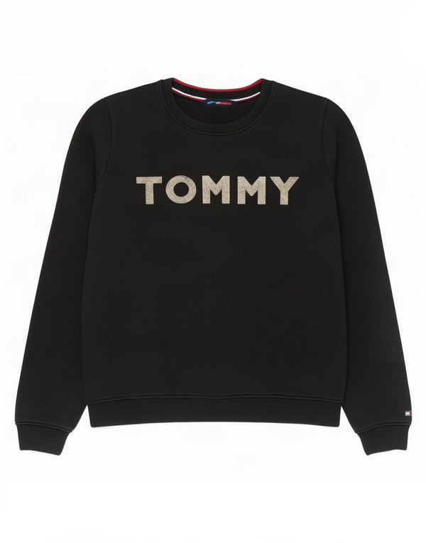 Felpa grafica da donna Tommy Hilfiger Maglione UK 14 cotone nero medio