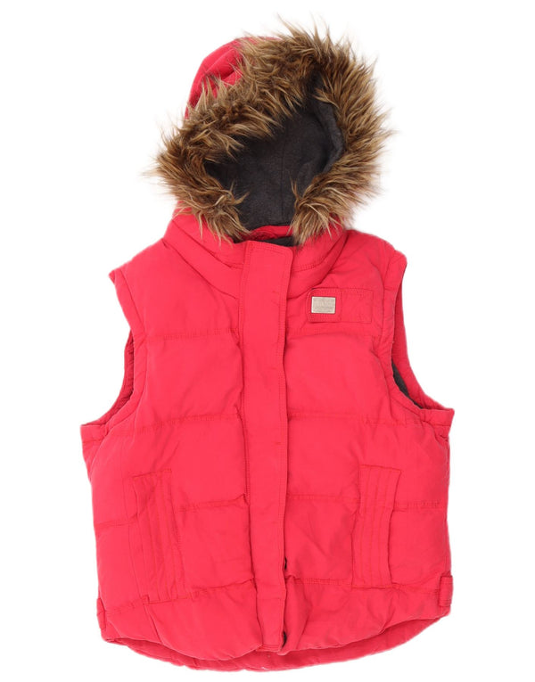 Gilet imbottito con cappuccio da donna SUPERDRY UK 16 grande cotone rosa