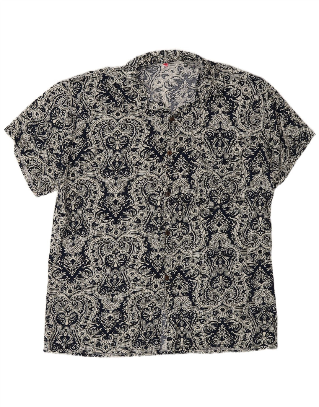 Camicia vintage da uomo a maniche corte grande blu navy con motivo cachemire