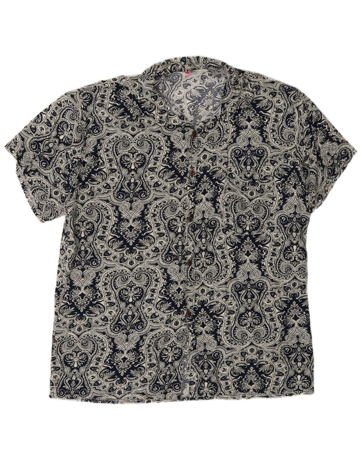 Camicia vintage da uomo a maniche corte grande blu navy con motivo cachemire