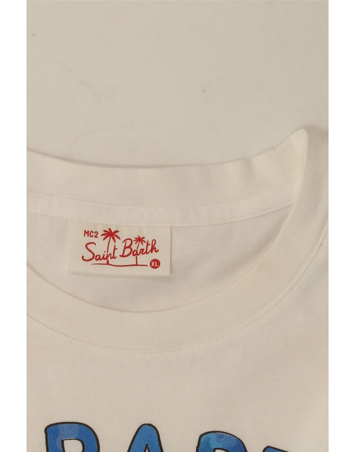 SAINT BARTH Mens Graphic T-Shirt Top XL White Cotton Vintage Saint Barth and Second-Hand Saint Barth from Messina Hembry 
