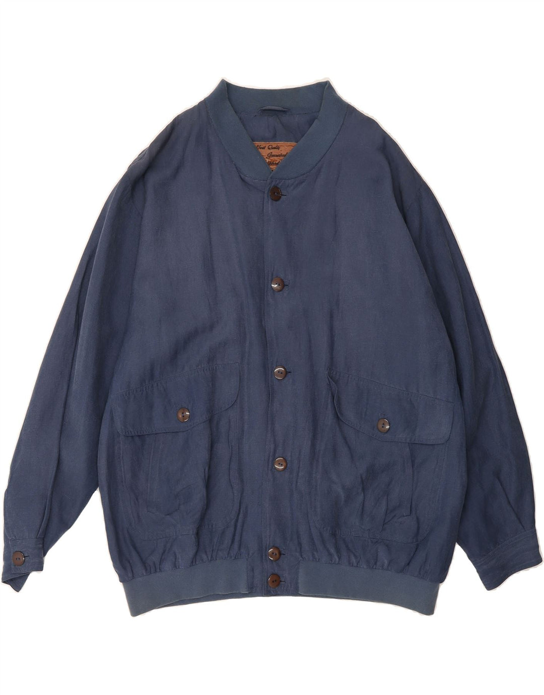 BRUGI Mens Bomber Jacket UK 42 XL Navy Blue Silk Vintage Brugi and Second-Hand Brugi from Messina Hembry 