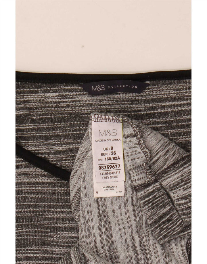 Maglietta da donna Marks & Spencer manica 3/4 UK 8 piccola viscosa chiazzata grigia