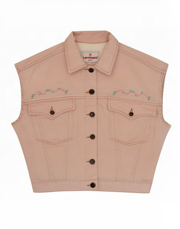 Gilet in denim da donna Laura Biagiotti UK 14 cotone rosa medio