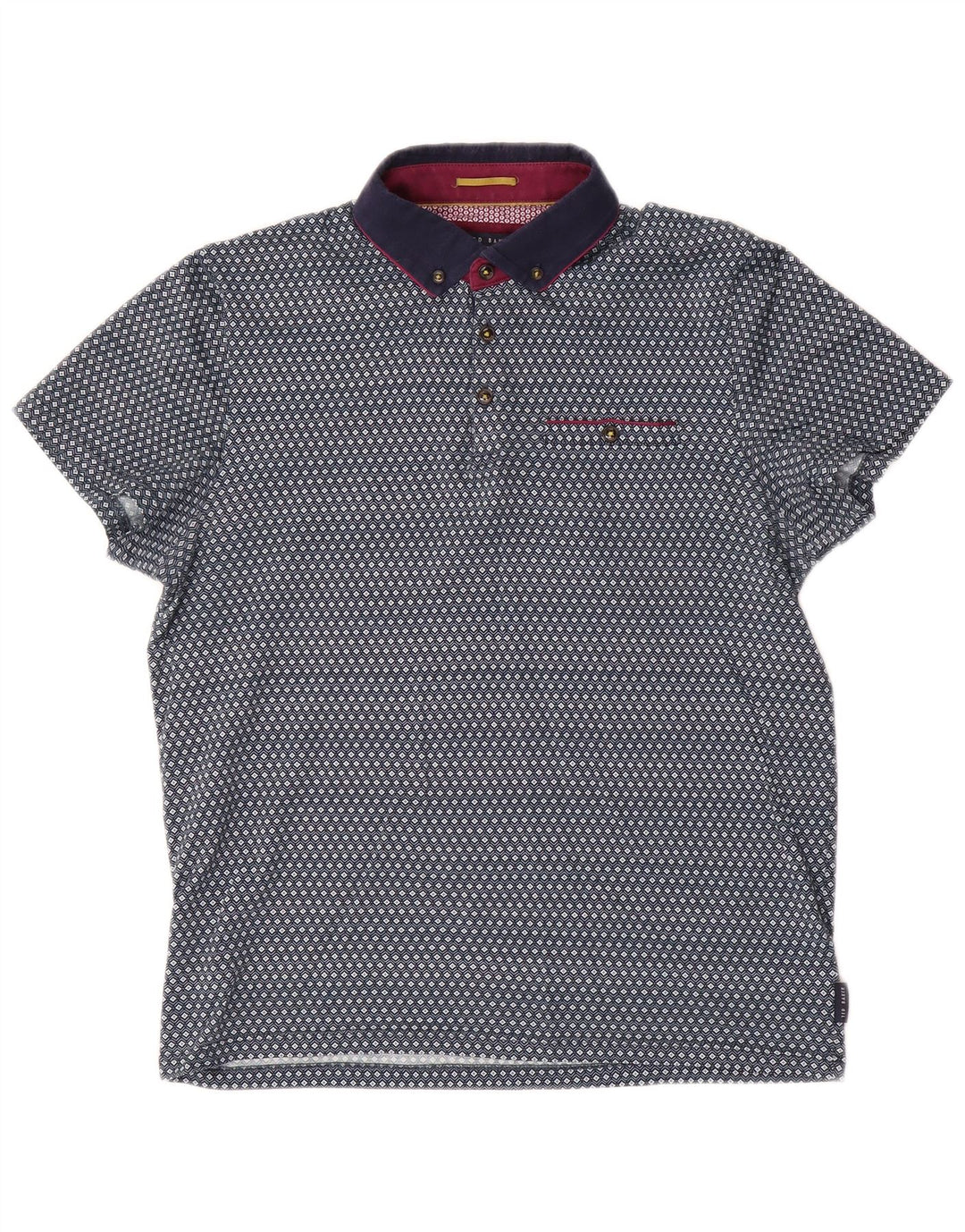 Polo da uomo Ted Baker taglia 3 in cotone geometrico blu medio