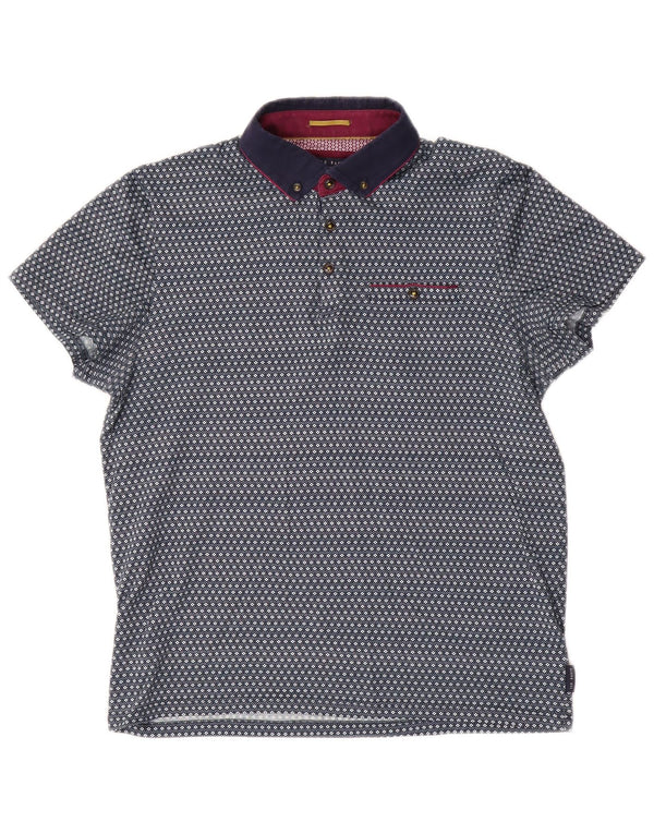 Polo da uomo Ted Baker taglia 3 in cotone geometrico blu medio