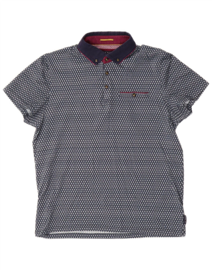 Polo da uomo Ted Baker taglia 3 in cotone geometrico blu medio