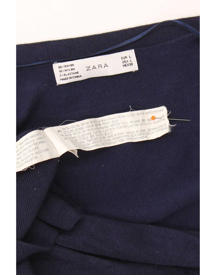 Maglione cardigan da donna Zara UK 16 grande rayon blu navy