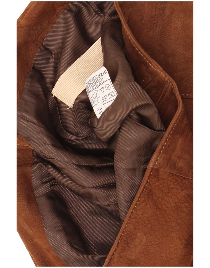 Gonna in pelle da donna VINTAGE IT 42 Media W30 Pelle patchwork marrone