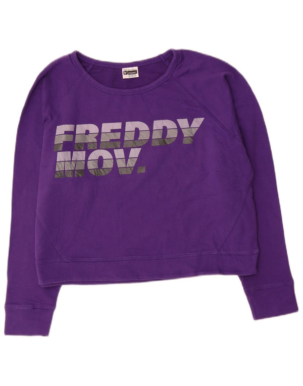 Felpa da donna con grafica corta Freddy, UK 12, cotone viola medio