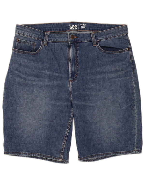 Pantaloncini in denim Bermuda vestibilità regolare da donna a vita media Lee US 18 2XL W36 Blu