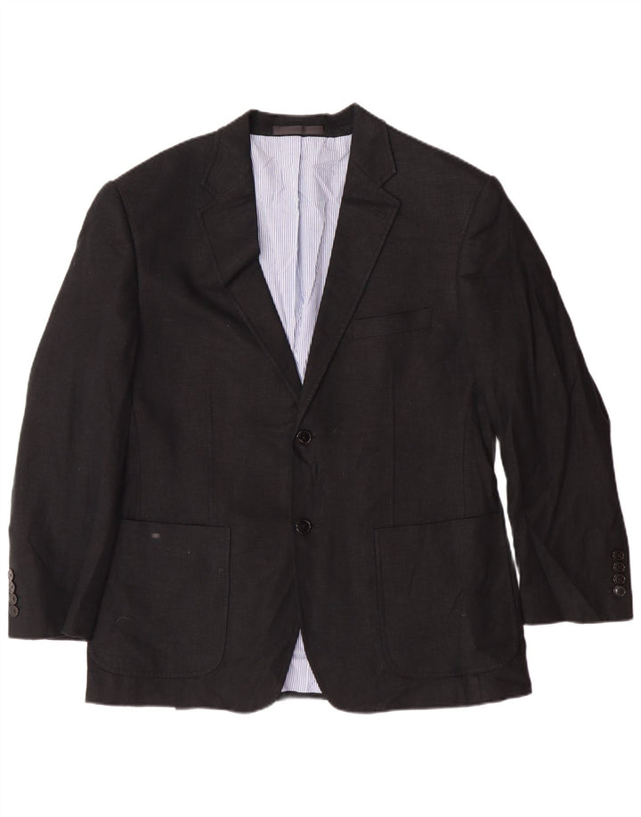 MARKS & SPENCER Giacca blazer da uomo a 2 bottoni UK 40 Grande lino nero