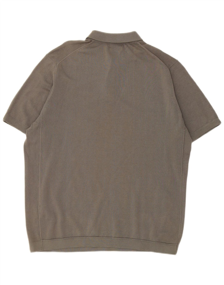 Massimo Dutti Maglione da uomo a maniche corte con collo a polo in cotone grigio medio