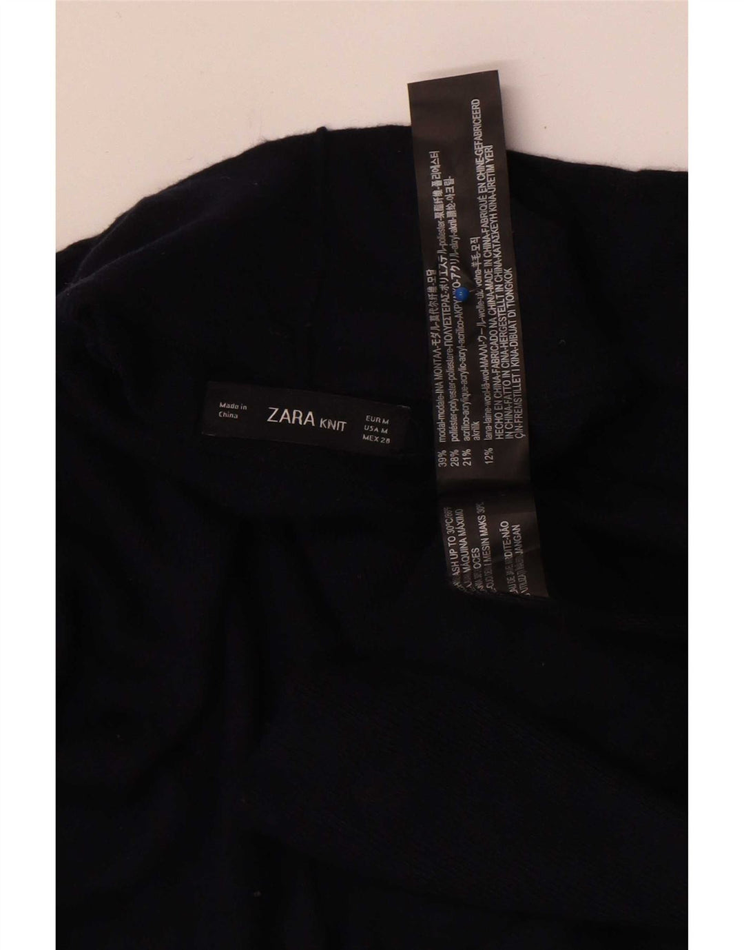 Maglione maglione a collo alto da donna Zara UK 14 modal blu navy medio