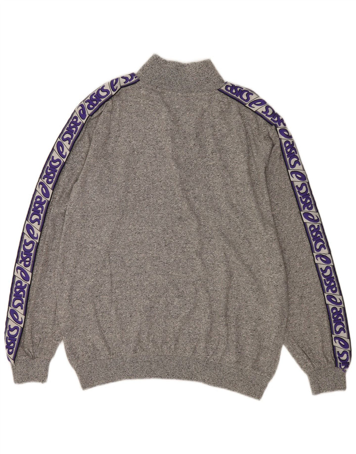Felpa Asics da uomo con collo con zip grafica, maglione grande, cotone chiazzato grigio