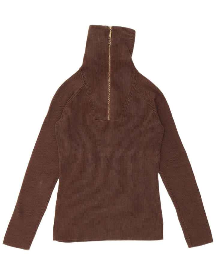 Maglione da donna con collo con zip Eddie Bauer UK 12 Cotone marrone medio