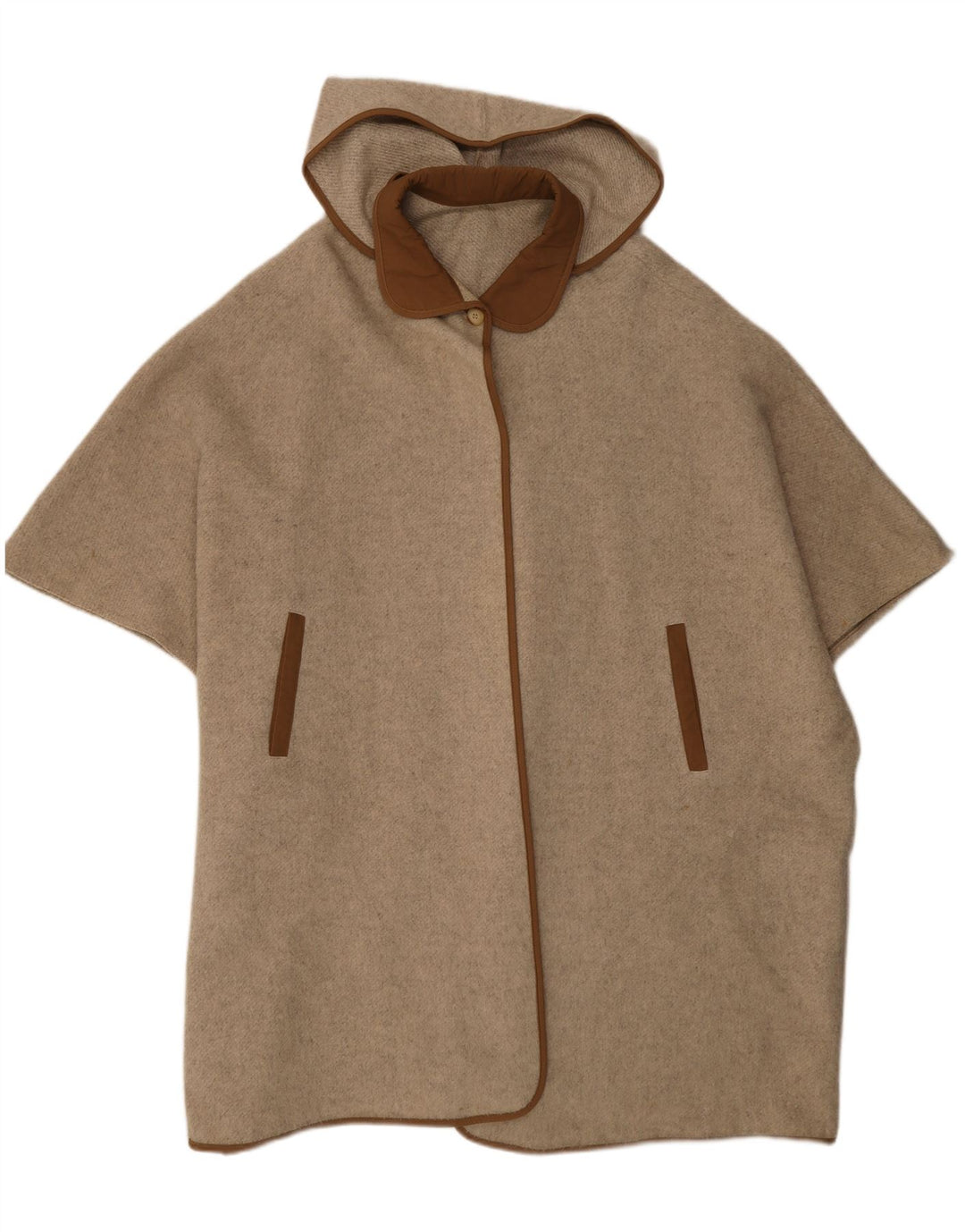 Cappotto poncho vintage da donna con cappuccio, taglia unica, color block beige