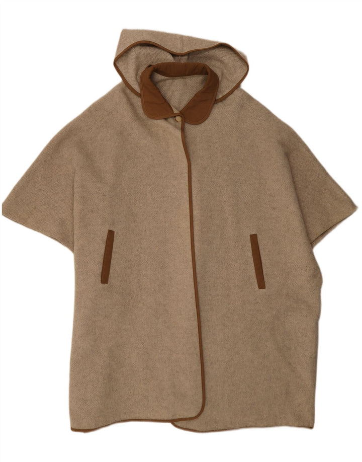 Cappotto poncho vintage da donna con cappuccio, taglia unica, color block beige