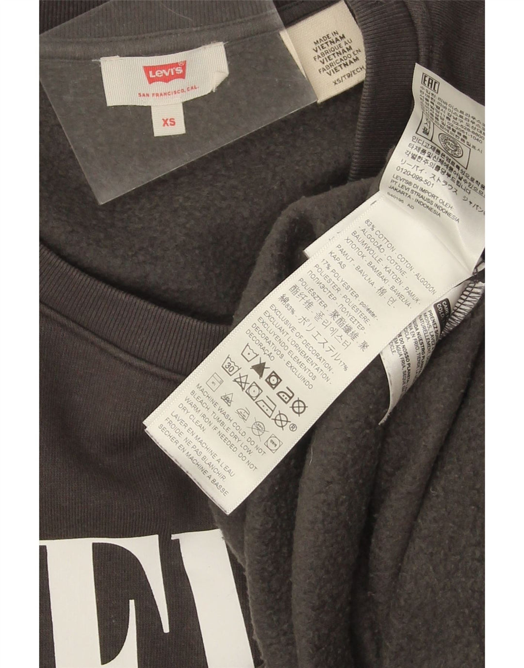 Levi's Abito maglione con felpa grafica oversize da donna UK 6 XS Cotone grigio