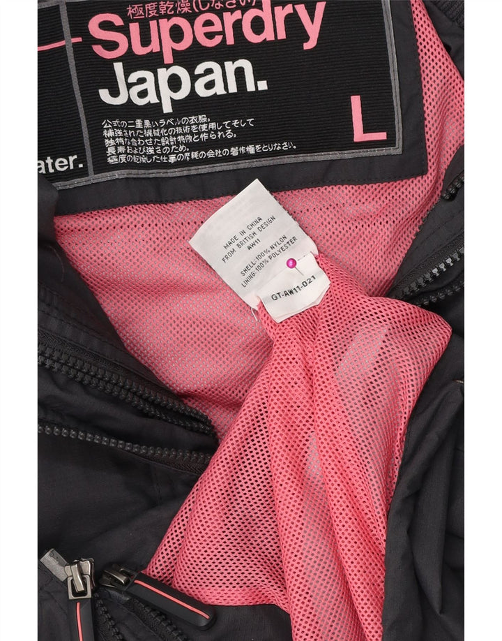 Giacca antipioggia grafica da donna SUPERDRY UK 16 grande poliestere grigio
