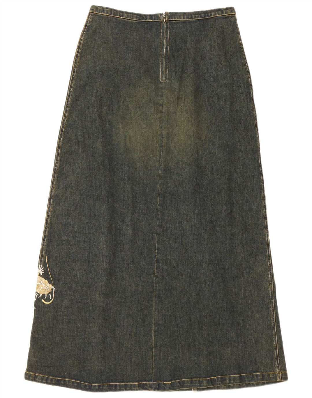 Gonna in denim grafico da donna VINTAGE UK 12 medio W30 cotone blu