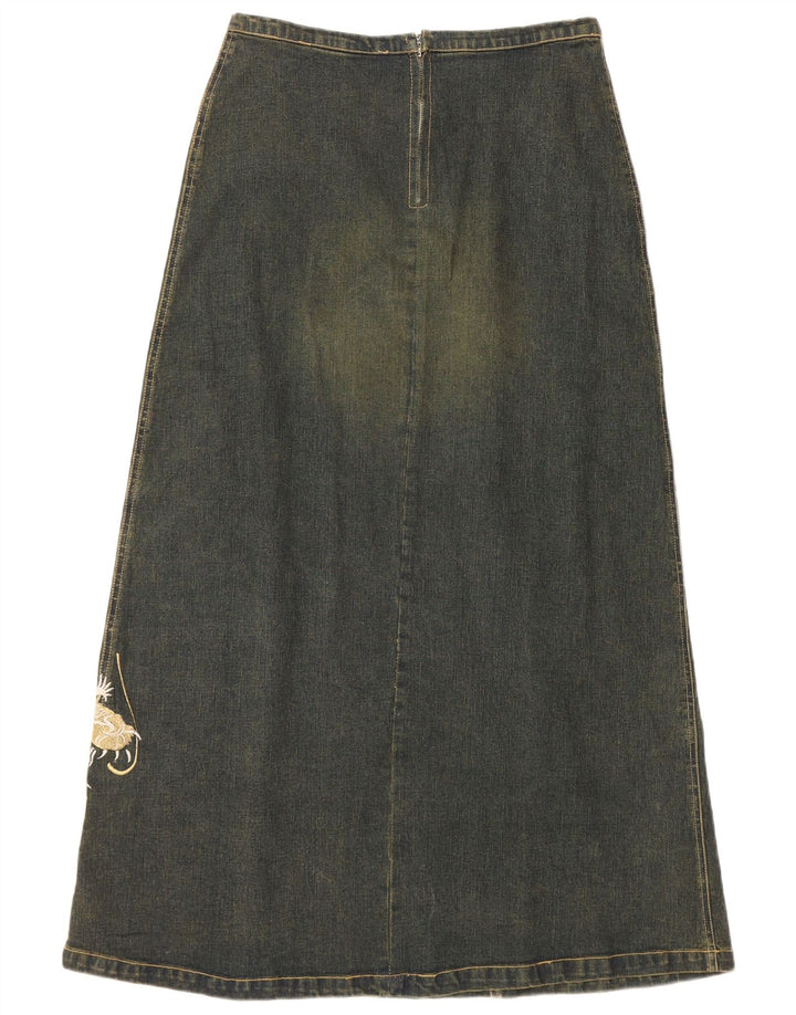 Gonna in denim grafico da donna VINTAGE UK 12 medio W30 cotone blu